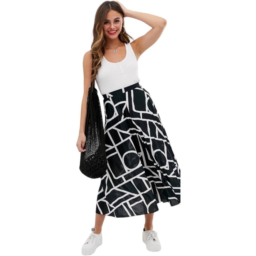 NWT ASOS DESIGN pleated midi skirt in abstract print
